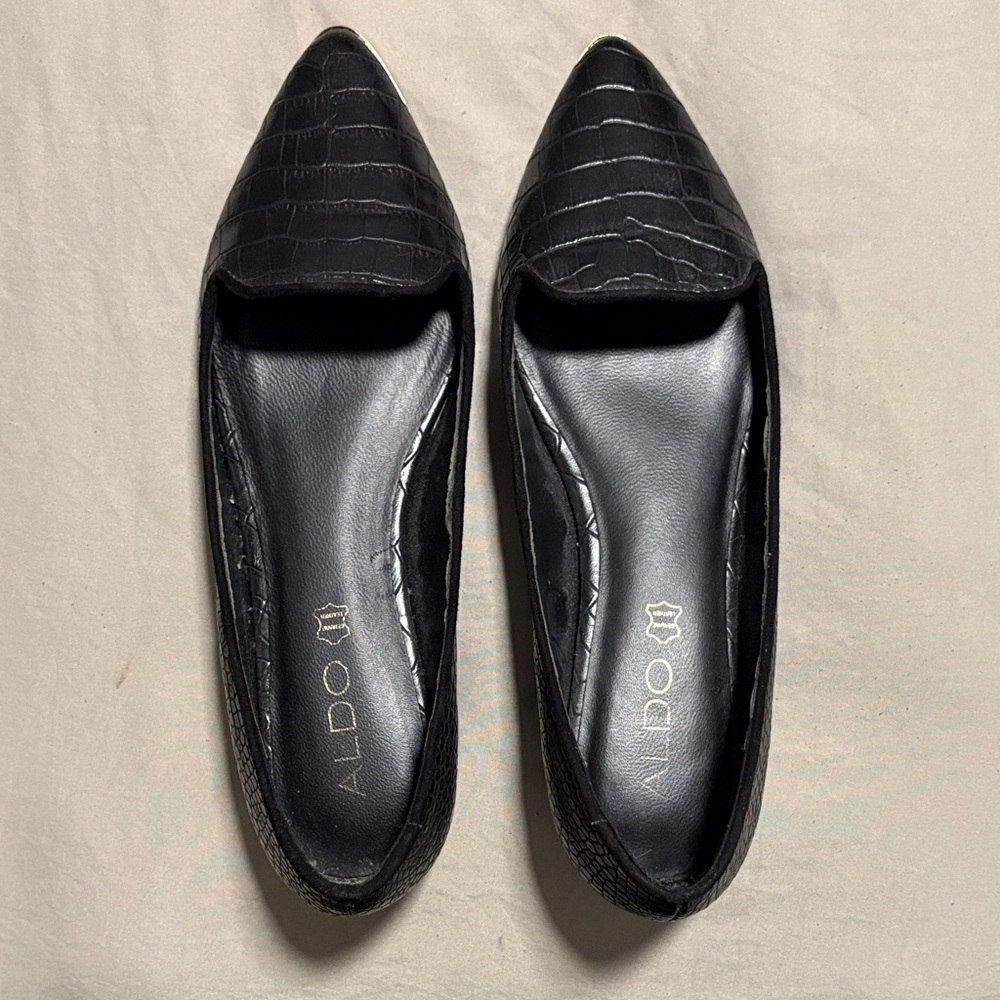 ALDO Women's Croc-Embossed Black Flats